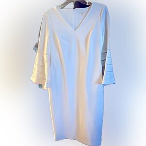 Calvin Klein Cream Sheath Dress with Bell Sleeves